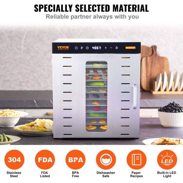 Food Dehydrator Machine, 10 Stainless Steel Trays, 1000W Electric Food Dryer With Digital Adjustable Timer & Temperature For Jerky, Herb, Meat, Beef, Fruit, Dog Treats And Vegetables