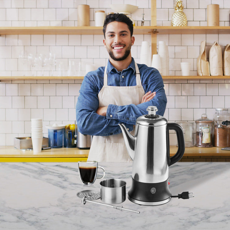 12 Cup Electric Percolator Coffee Pot, 304 Stainless Steel Coffee Percolator With Keep Warm Function & Heat Resistant Handle, Classic Coffee Maker, Quick Brew & Easy Pour Spout, Silver