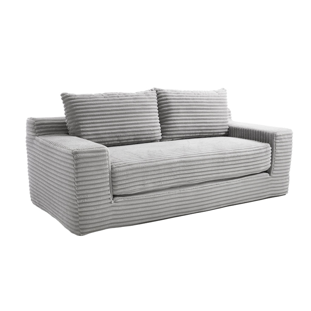 Loveseat Sofa With Memory Foam & Steel Frame No Assembly, Convertible 2 In 1 Design, Corduroy Fabric Compact Couch For Small Spaces, Apartments, Home Office & Bedroom Grey
