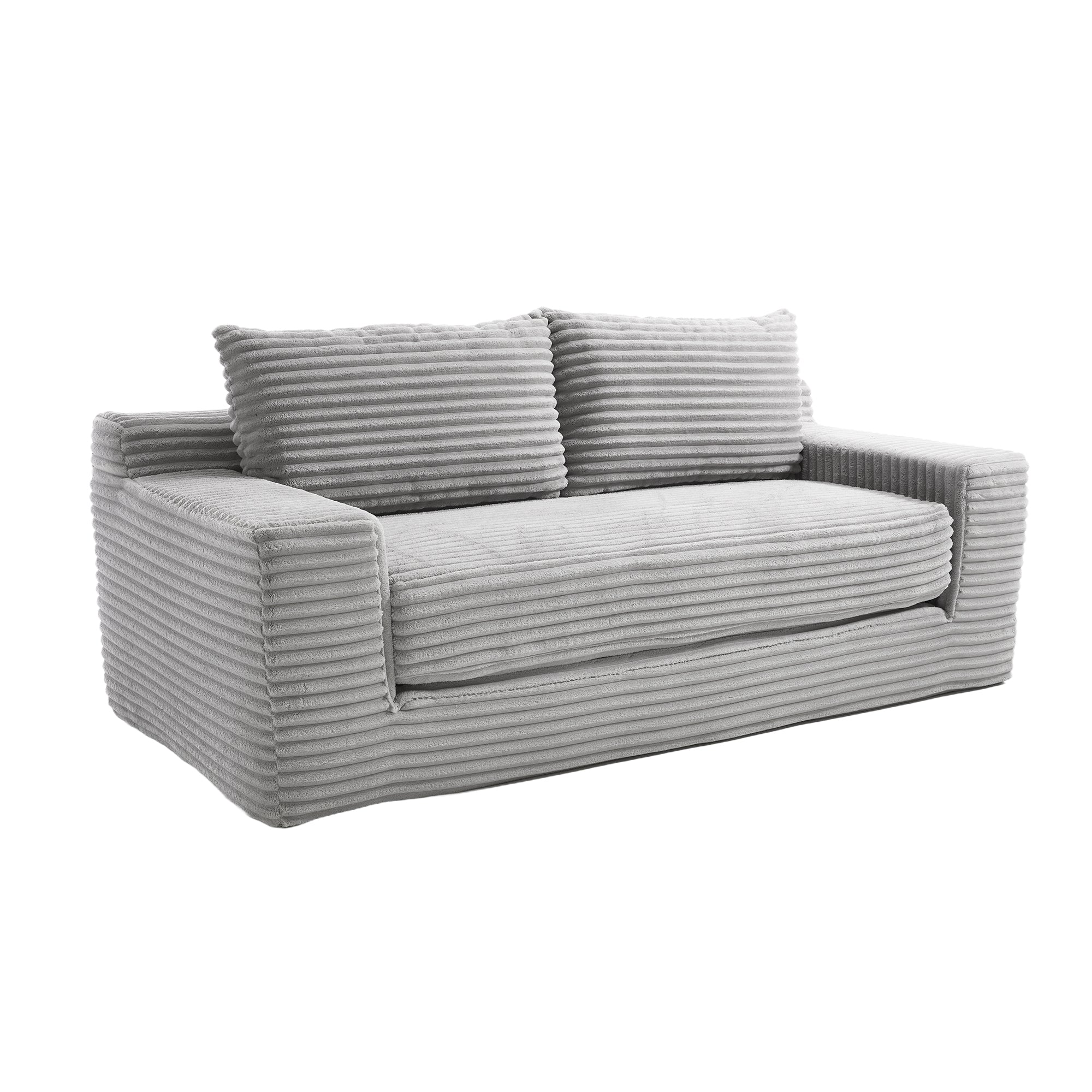 Loveseat Sofa With Memory Foam & Steel Frame No Assembly, Convertible 2 In 1 Design, Corduroy Fabric Compact Couch For Small Spaces, Apartments, Home Office & Bedroom Grey