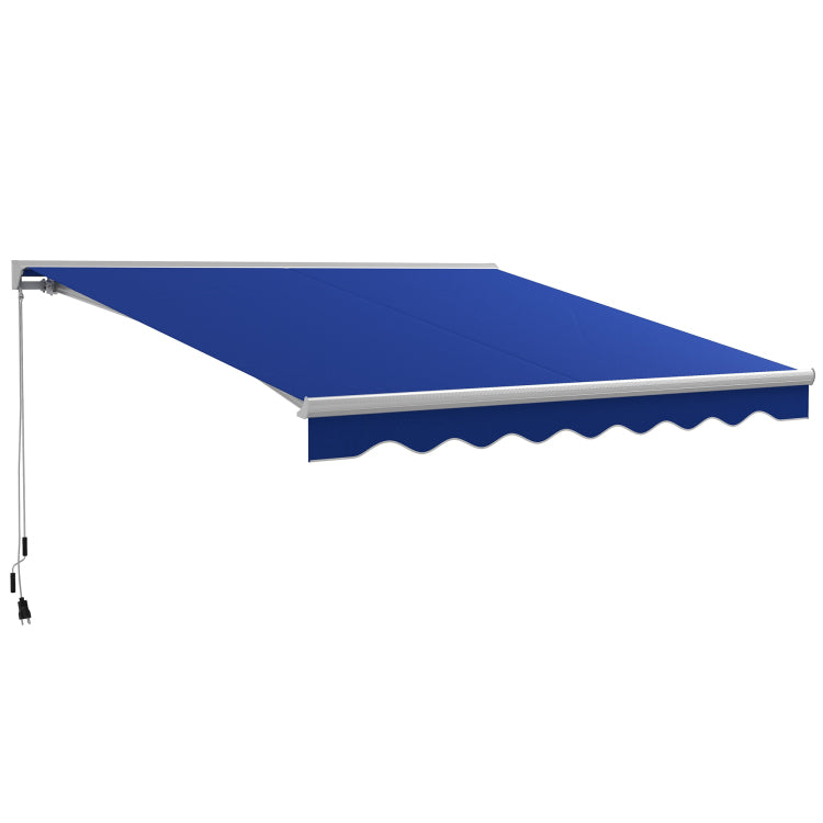 Outsunny 13' X 10' Electric Awning With Led Lights, Retractable Awning, Uv40 Sun Shade Shelter With Remote Controller And Crank Handle For Deck, Balcony, Yard, Blue
