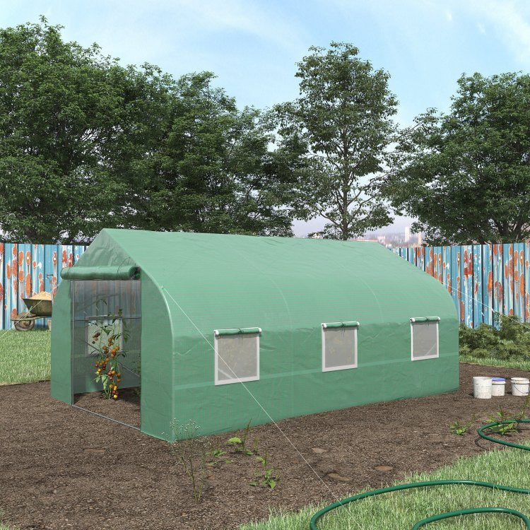 Outsunny 11.5' X 10' X 7' Walk In Greenhouse, Tunnel Green House With Zippered Mesh Door And 6 Mesh Windows, Gardening Plant Hot House With Galvanized Steel Frame, Green