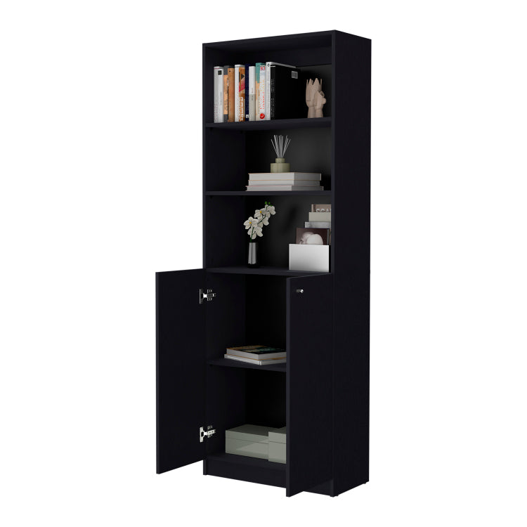 Sutton 2 Door Bookcase, Storage With Multi Level Shelves And Double Door Design