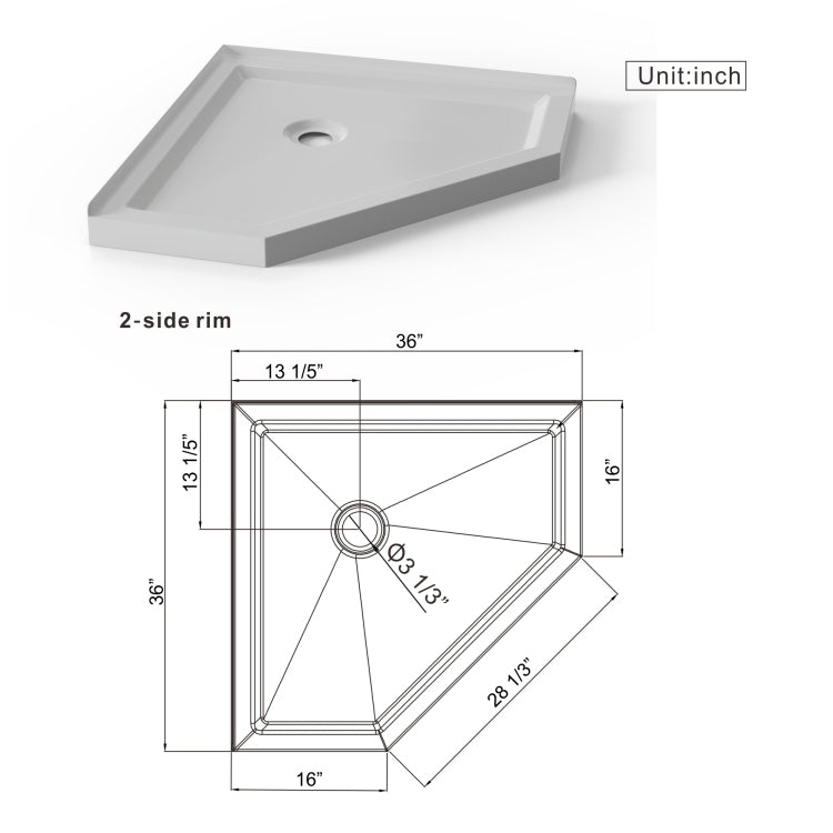 Goodyo Neo Angle Frameless Shower Door 36 In. D X 36 In. W X 72 In. H Corner Shower Enclosure With White Acrylic Shower Base Combo, Pivot Shower Door In Matte Black Finish