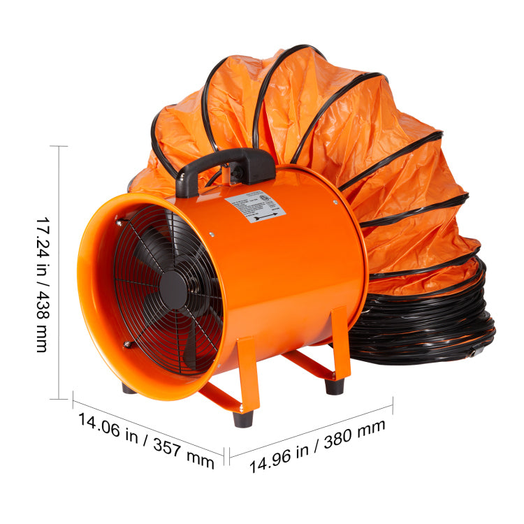 Portable Ventilator, 12 Inch Heavy Duty Cylinder Fan With 16.4Ft Duct Hose, 585W Strong Shop Exhaust Blower 3198Cfm, Industrial Utility Blower For Sucking Dust, Smoke, Smoke Home Workplace