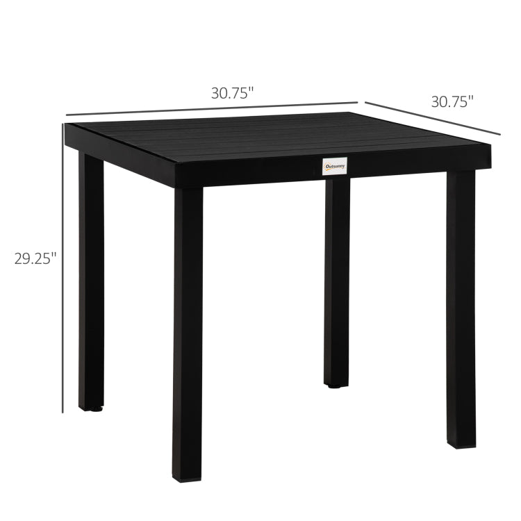 Outsunny Outdoor Dining Table For 4 Person, Square, Aluminum Metal Legs For Garden, Lawn, Patio, Woodgrain Black