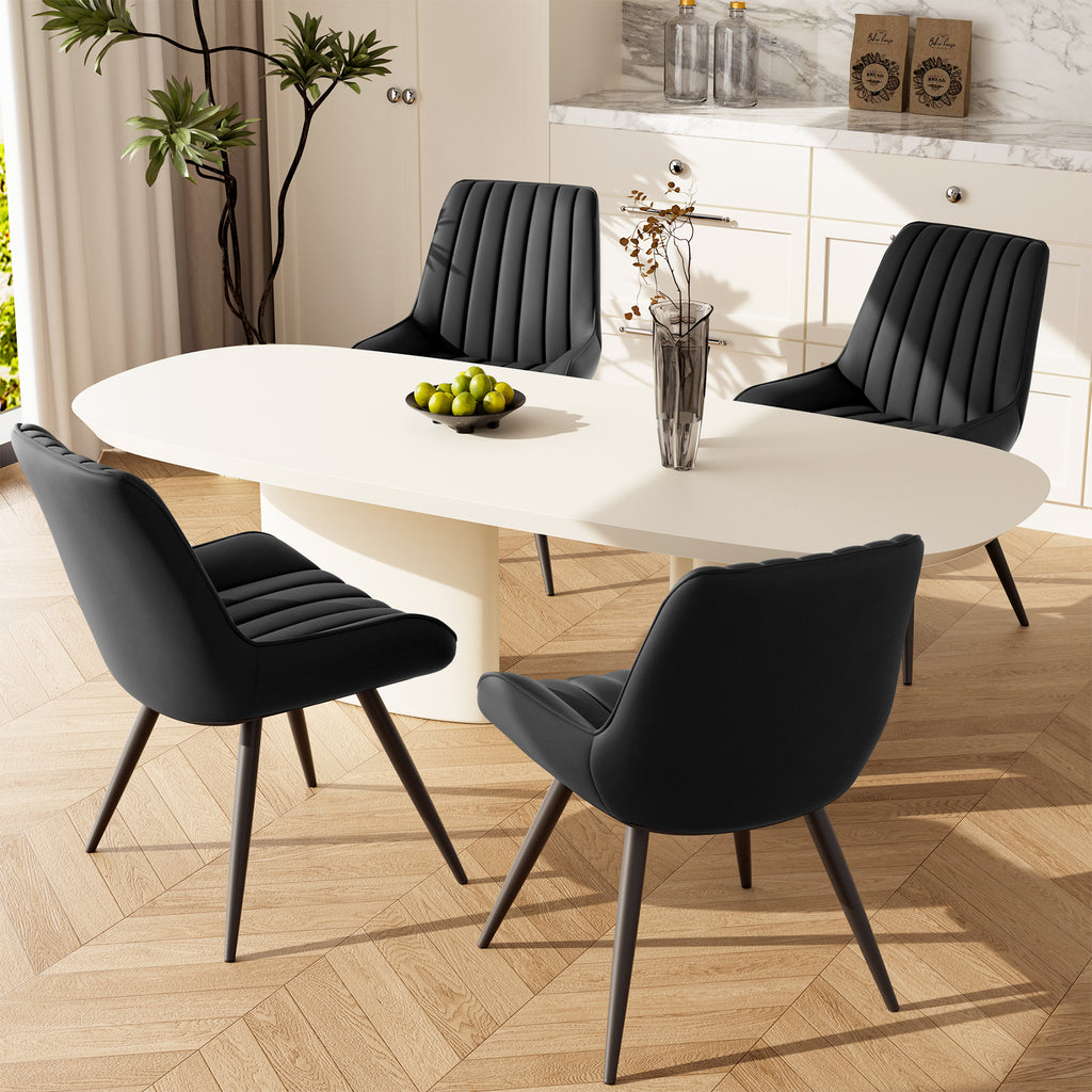 Modern Dining Chairs Set Of 4, Comfy Dining Room Chairs With Thick Cushions, Upholstered Fabric Kitchen Side Chairs With Metal Legs, Black