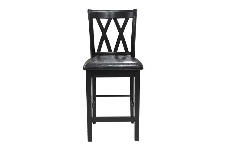 Black Finish 5Pc Counter Height Set Dining Counter Height Table With Lower Shelves And 4X Chairs Set Faux Leather Upholstered Kitchen Dining Furniture