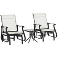 Outsunny 3 Piece Outdoor Gliders Set Bistro Set With Steel Frame, Tempered Glass Top Table For Patio, Garden, Backyard, Lawn, Cream White