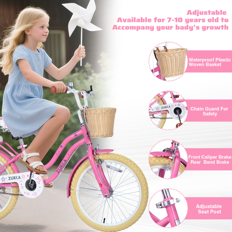 Multiple Colors,Girls Bike With Basket For 7 10 Years Old Kids,20 Inch Wheel ,No Training Wheels Included