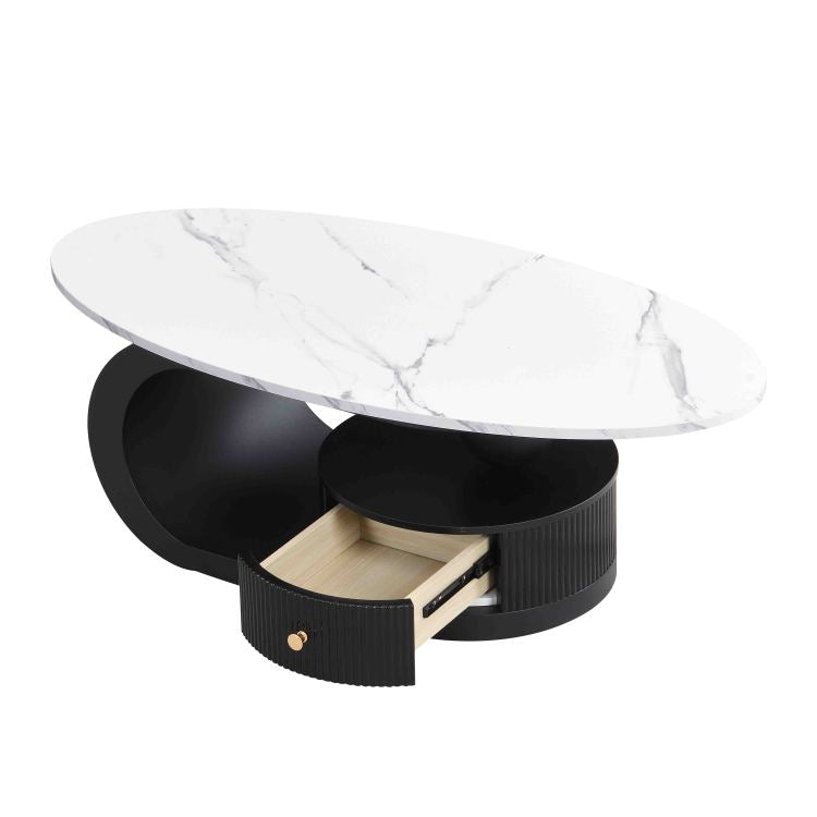Modern Nesting Coffee Table Set Of 2 End Table For Living Room, Oval And Round Table Set