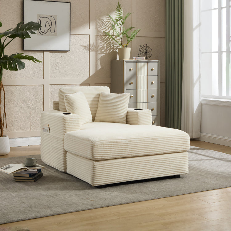 Corduroy Upholstered Chaise Lounge Sofa,Magazine Bag,Detachable Cushions Deep Seat For Living Room Office,3 Colour