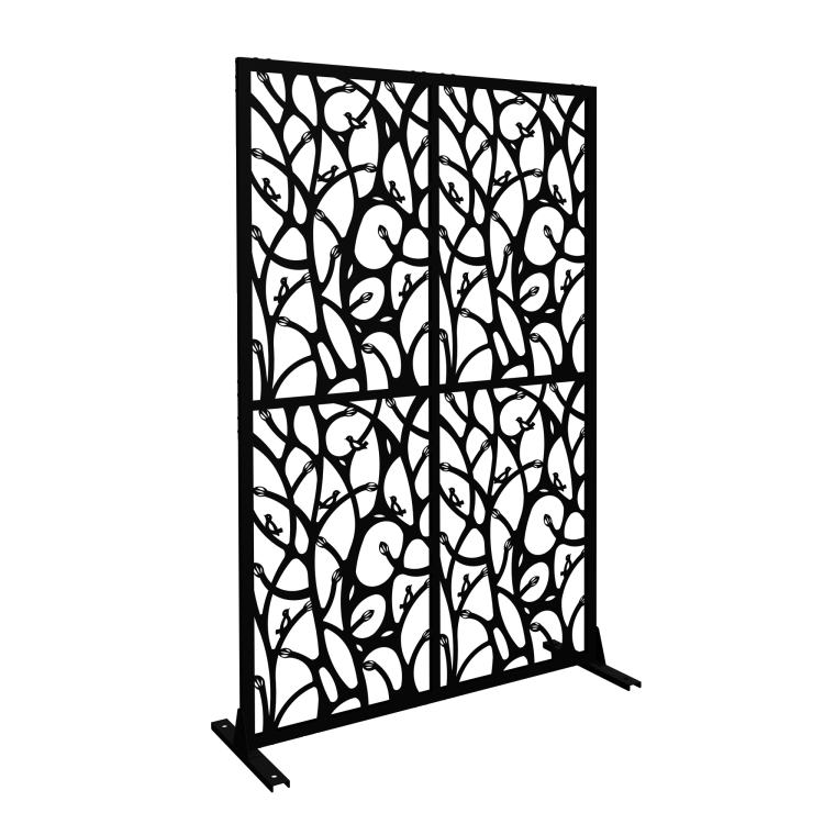 Metal Privacy Screens W3.8Ft X H6Ft Outdoor And Indoor Divider With Free Standing Decorative Privacy Screen For Balcony Patio Garden Room Divider, Black Bird Shape