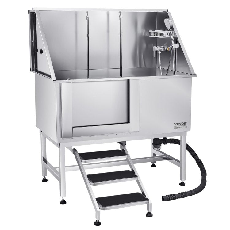50 Inch Dog Grooming Bath Tub Stainless Steel W Stairs Water Filter Left