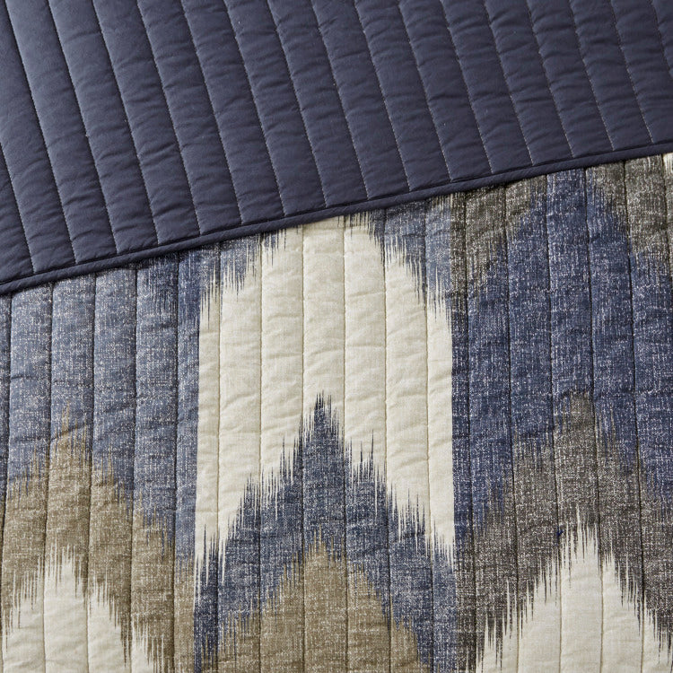3 Piece Printed Cotton Quilt Set Navy Full Queen