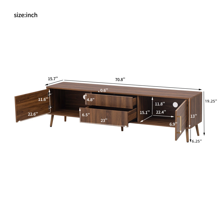 Mid Century Tv Stand With 2 Drawers, Media Console Table For Tvs Up To 80'', Entertainment Center With Storage For Living Room, Bedroom, Home Theatre