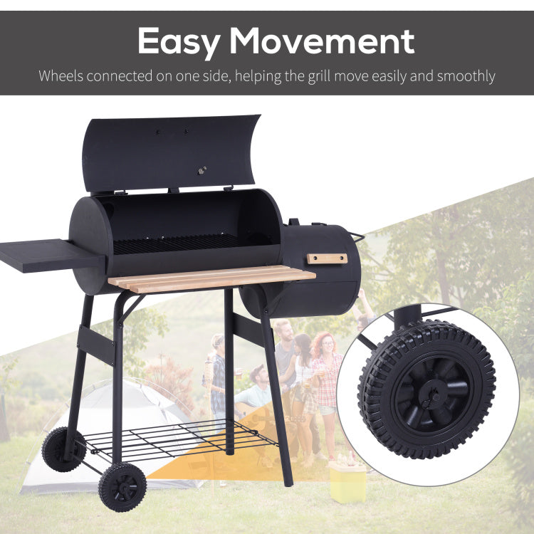 Outsunny 48" Steel Portable Backyard Charcoal Bbq Grill And Offset Smoker Combo With Wheels