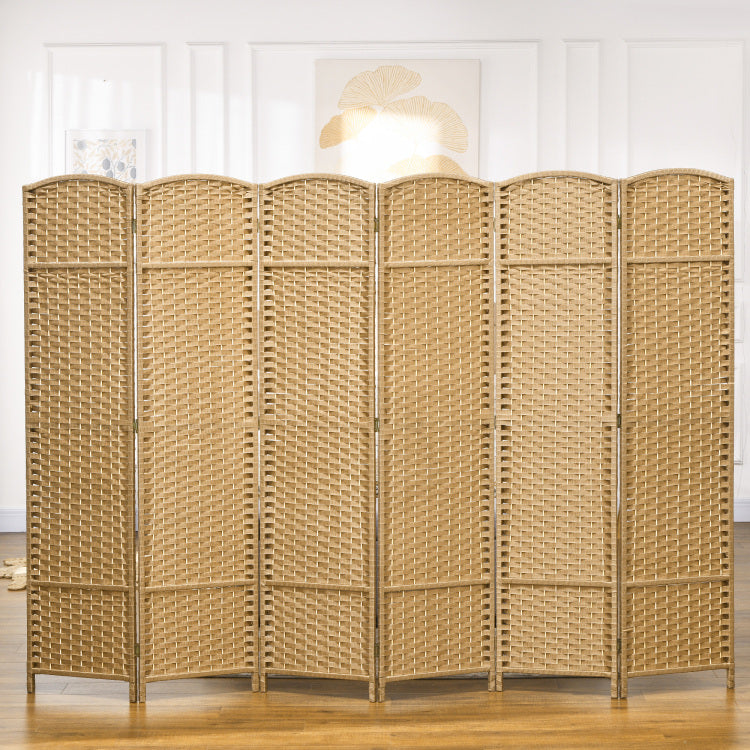 Homcom Room Divider, 6 Panel Folding Privacy Screen, 5.6' Tall Freestanding Wall Partition For Home Office, Bedroom, Nature Wood