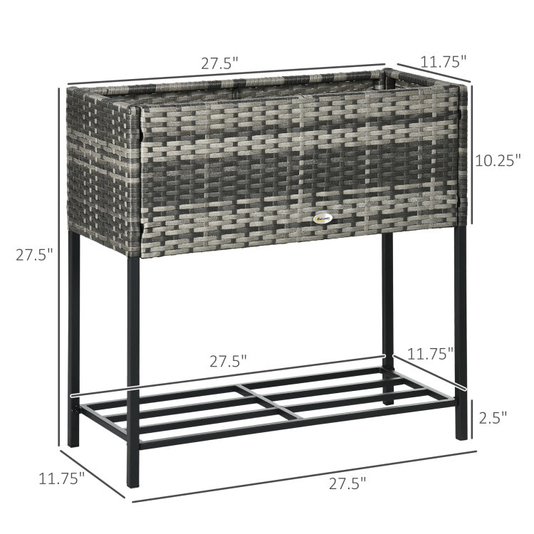 Outsunny Raised Garden Bed, Elevated Planter Box With Rattan Wicker Look, Tool Storage Shelf, Portable Design For Herbs, Vegetables, Flowers, Gray