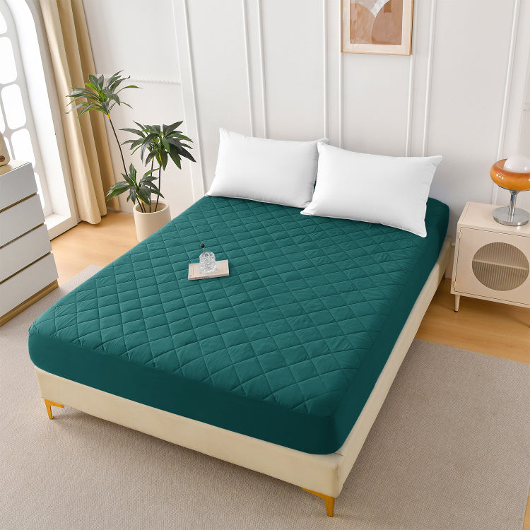 Diamond Patterned Ultrasonic Waterproof Quilted Fitted Sheet, Green, King Size
