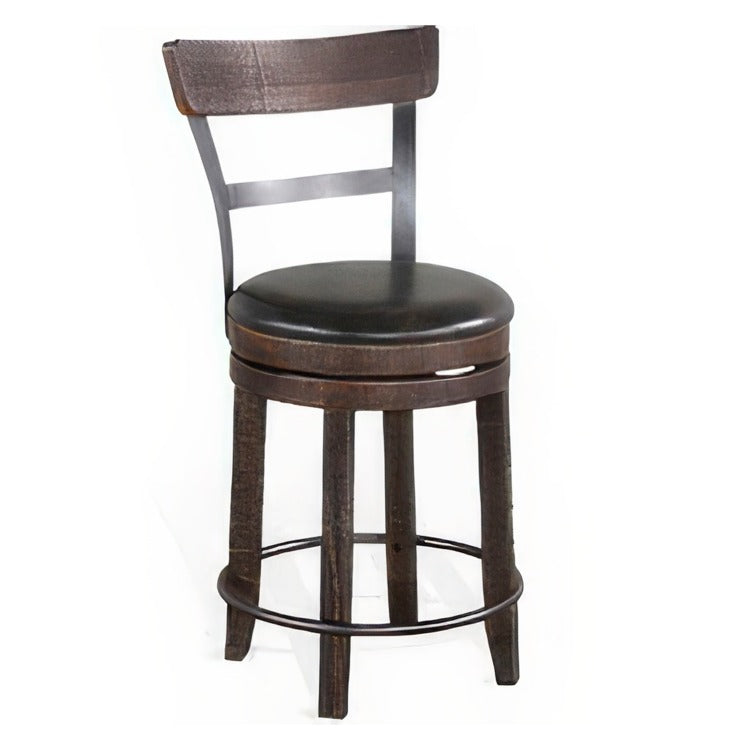 Flint Swivel Counter Stool Chair Set Of 2, Black Faux Leather, Brown