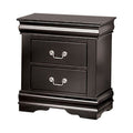 Ryla Nightstand, 2 Drawers, Black Solid Wood, Nickel Metal Drop Handles