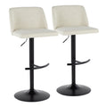 Contemporary Adjustable Barstool With Swivel In Cream Fabric And Black Metal With Rounded T Footrest Set Of 2