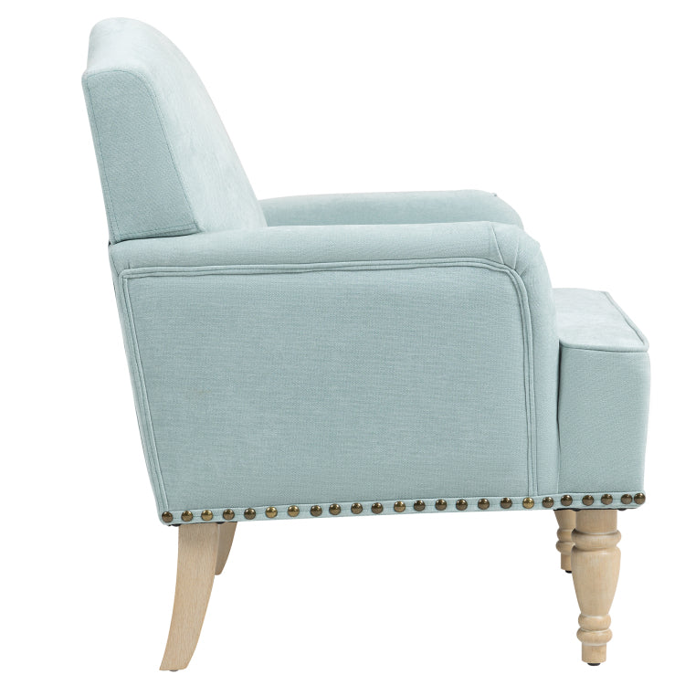 Modern Accent Chair With Retro Wooden Legs & Nailhead Trim, Small Fabric Club Chair, Comfy Upholstered Armchair Lounge Chair For Bedroom Living Room Single Sofa,Holds 300Lbs Sage