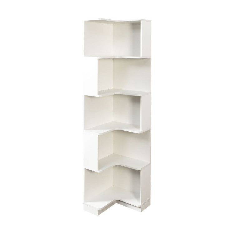 Corner Book Shelf 5 Tier Corner Bookshelf Bookcase With Baffle, Freestanding L Shaped Display Shelf Stand With Led Lights For Home Office, Living Room, Bedroom, Kitchen
