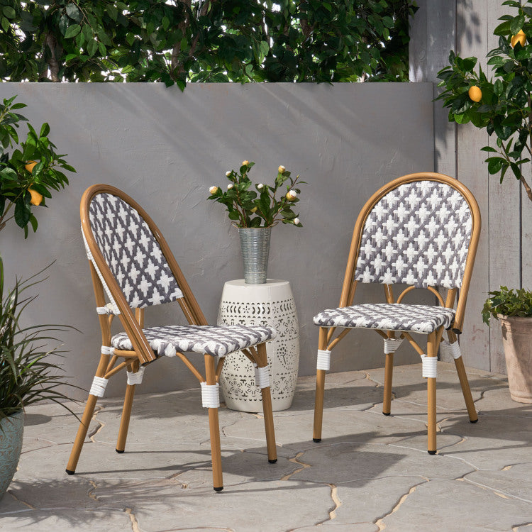 Outdoor PE Rattan and Aluminum French Bistro Chairs, no - white+gray - rust resistant frame - garden &