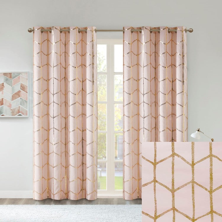 Total Blackout Metallic Print Grommet Top Curtain Panel Only 1 Pc Panel