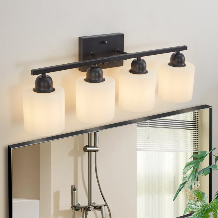 Black Bathroom Light Fixtures, 4 Light Modern Vanity Light Over Mirror, Wall Sconces With Milky White Frosted Glass Shades, E26 Socket Bulbs Not Included