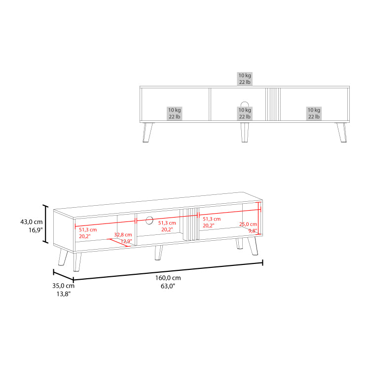 Vance 63" Wide Tv Stand With Two Pull Down Cabinets, Two Shelves, Cable Management , Living Room, Tv Room Black Wengue Light Oak