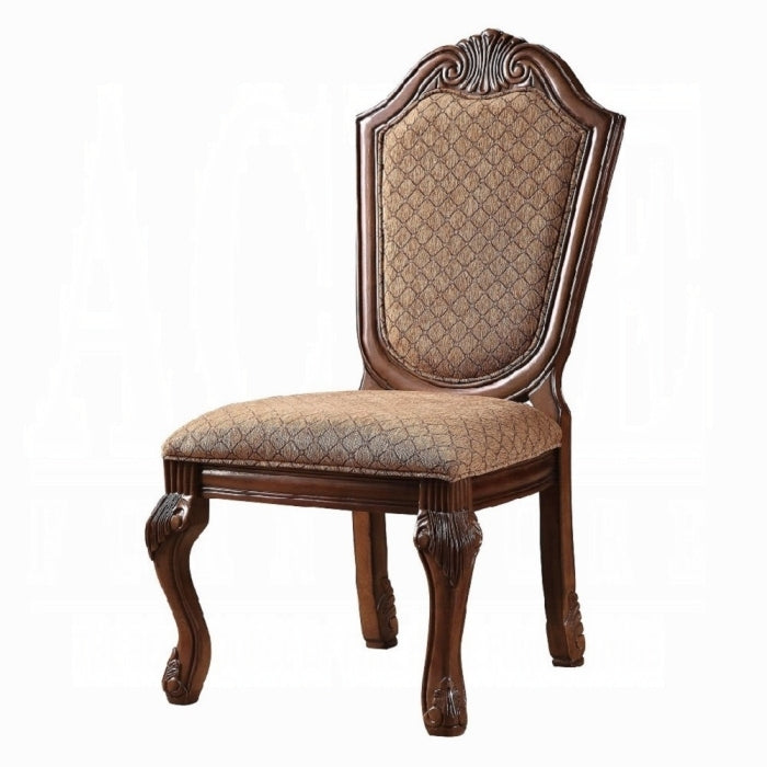 Chateau Fabric & Cherry Finish De Ville Side Chair Set Of 2