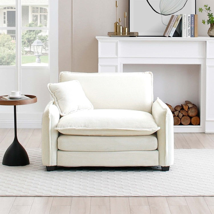 Comfortable Single Deep Seat Sofa With One Pillow, Suitable For Living Room And Bedroom, Club Multiple Occasions,Beige Corduroy