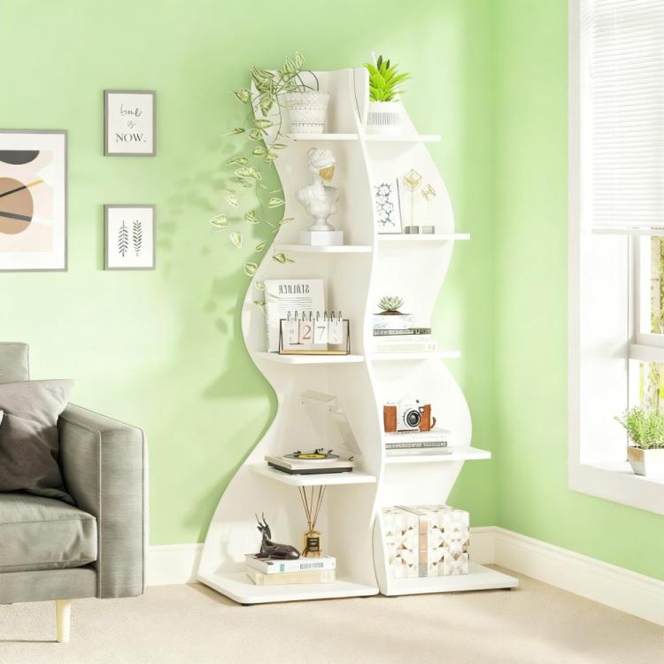5 Tier Wall Corner Bookshelf Corner Shelf Storage Rack Plant Stand