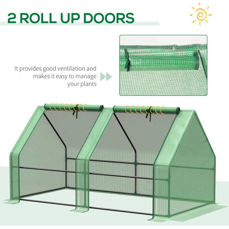 Outsunny 6' X 3' X 3' Portable Mini Greenhouse Outdoor Garden With Large Zipper Doors And Water Uv Pe Cover, Green