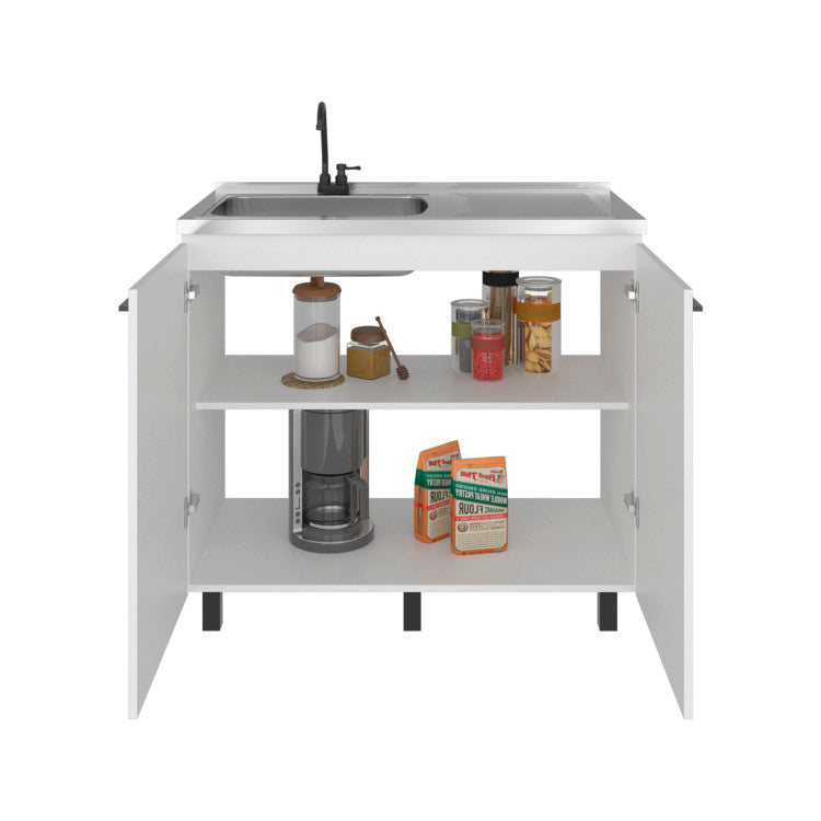 Napoles Utility Sink Complete With Faucet, Freestanding Base With Legs And Deep Stainless Steel Basin, Modern Multi Purpose Sink For Kitchen, Laundry Or Utility Room, White