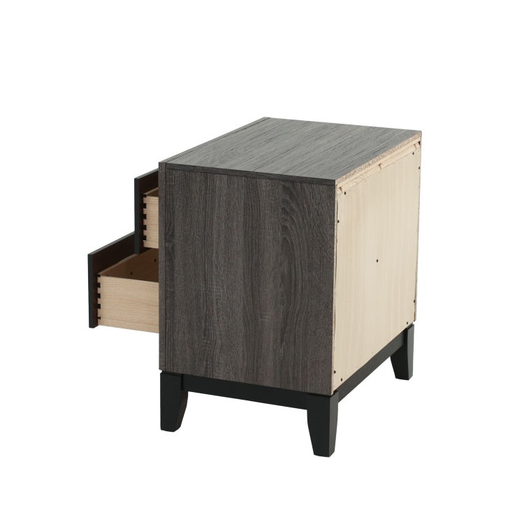 Bedroom Furniture Rustic Grey Oak Simple 1Pc Nightstand 2 Drawers Bed Side Table Solidwood