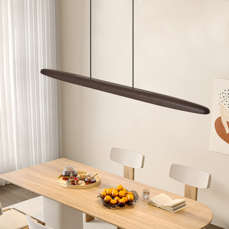 39 Inch Streamline Wooden Led Pendant Light With Remote Control, Adjustable Hanging Light For Dining Room, Kitchen, Living Room Contemporary Walnut Wood Finish