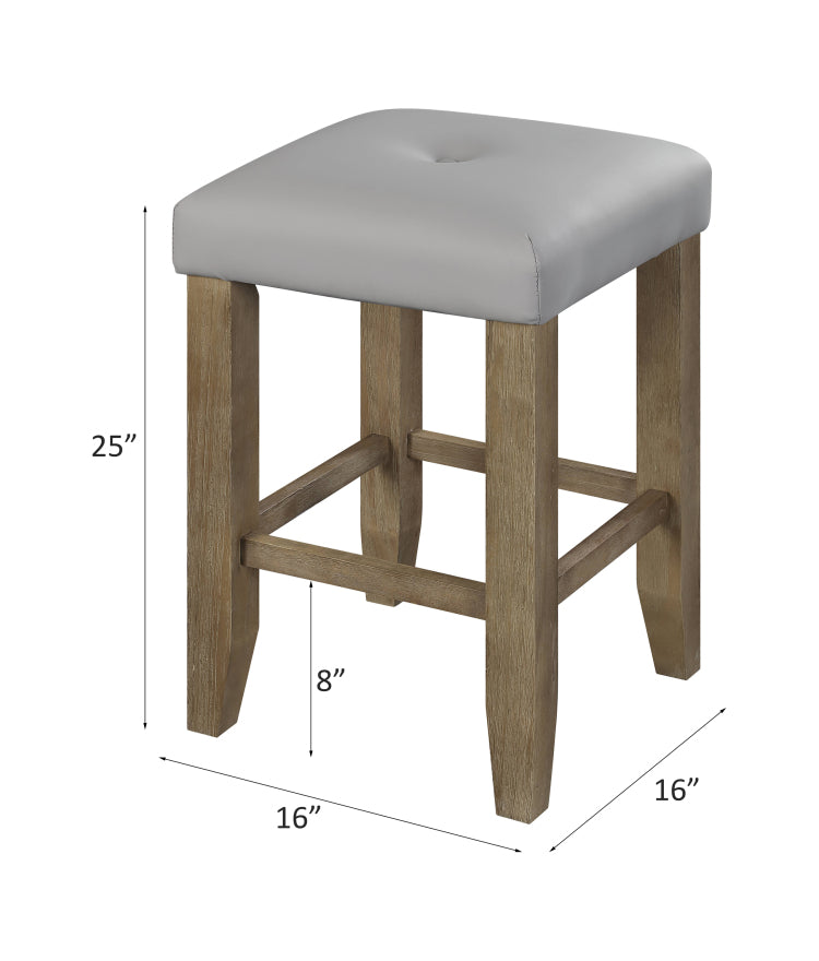 Transitional Counter Height Stools Set Of 2Pc, Oak Finish And Gray Synthetic Leather Seat Wooden Kitchen Dining Furniture