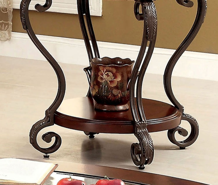 Traditional Style Brown Cherry 1Pc End Table Open Bottom Shelf Ornate Design Living Room Furniture