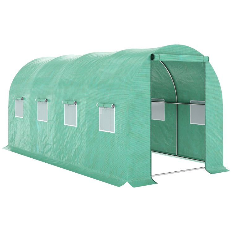 Outsunny 15' X 7' X 6.5' Walk In Tunnel Hoop Greenhouse, Green House With Polyethylene Pe Cover, Steel Frame, Roll Up Zipper Door & Windows For Flowers, Vegetables, Tropical Plants, Green
