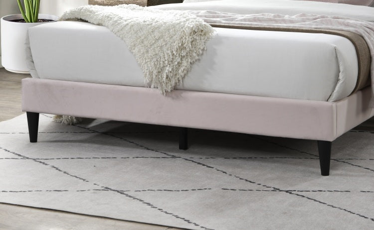 Elegant Modern Full Size Bed Clean Lines Design Headboard 1Pc Light Pink Velvet Upholstered Bedframe