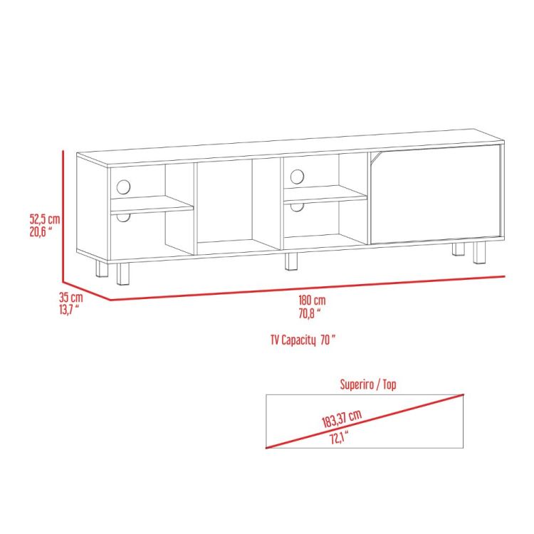 Conquest Tv Stand For Tv S Up 70", Four Open Shelves, Five Legs, Light Oak
