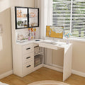 Computer Desk With Glass Cabinets & Built In Led Lights, Corner L Shaped Office Desk With Usb Charging Ports, Keyboard Tray, Ergonomic Design For Home And Corporate Workspaces White
