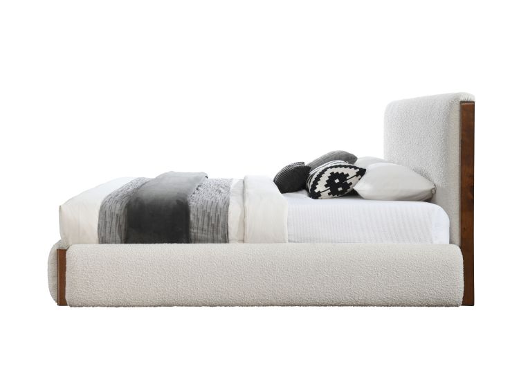 Sandro White Boucle & Walnut Finish Ek Bed