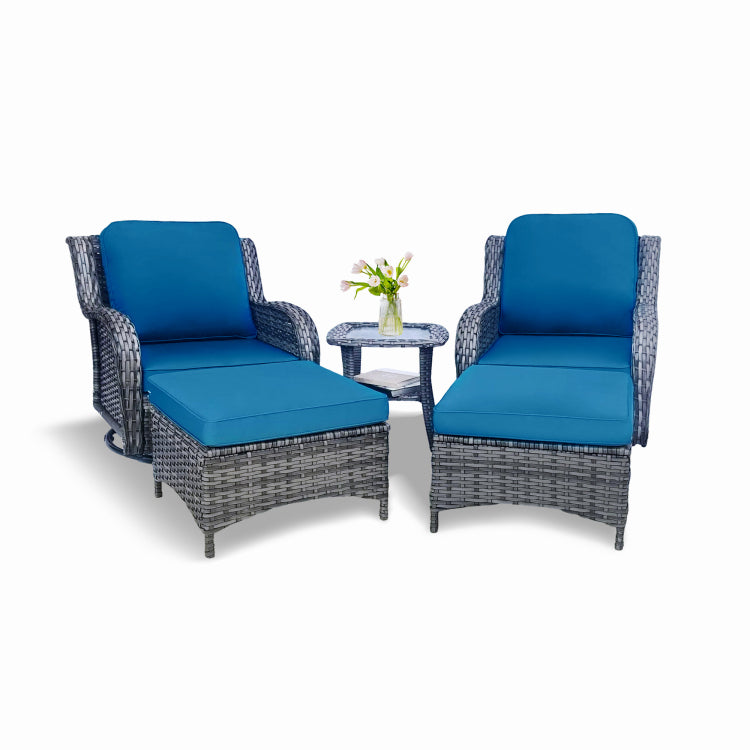Wicker Patio Furniture Set 5 Piece Rattan Outdoor Sectional Conversation Sets With 2 Swivel Rocking Chairs,2 Ottomans And 1 Side Table For Porch Deck Garden
