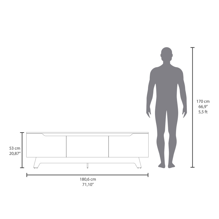 Woodall Tv Stand, Two Doors Modern Entertainment Center, Open Shelves And Cable Management, White Natural Oak