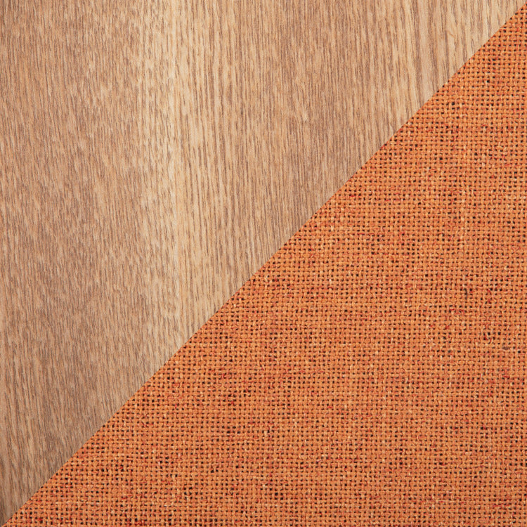 Contemporary Nesting Ottoman Set In Orange Fabric And Natural Wood